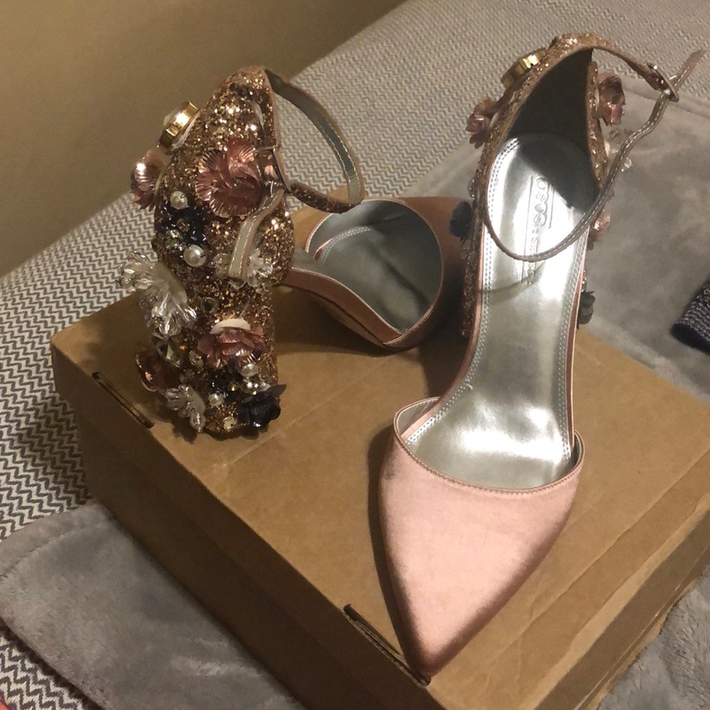 ASOS Gold Glitter Floral Heels